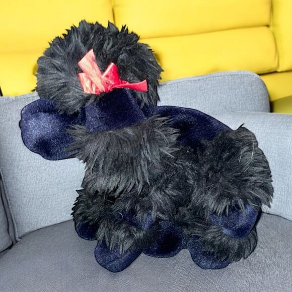 FAO Schwarz Plush Poodle Puppy Dog Stuffed Animal Red Bow Nursery Realistic 11" - Picture 1 of 10